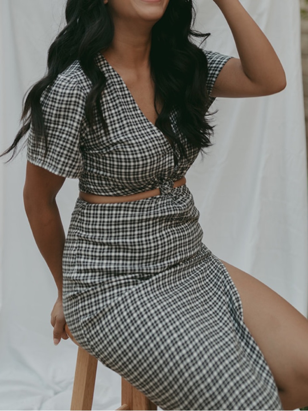 Abercrombie & Fitch Black and White Gingham Tie-Front Midi Dress size XS